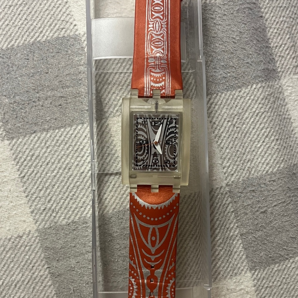 Swatch Beige and Red Artistic Watch